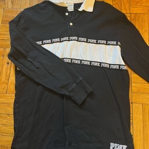 Black collared neck long sleeve t shirt from PINK